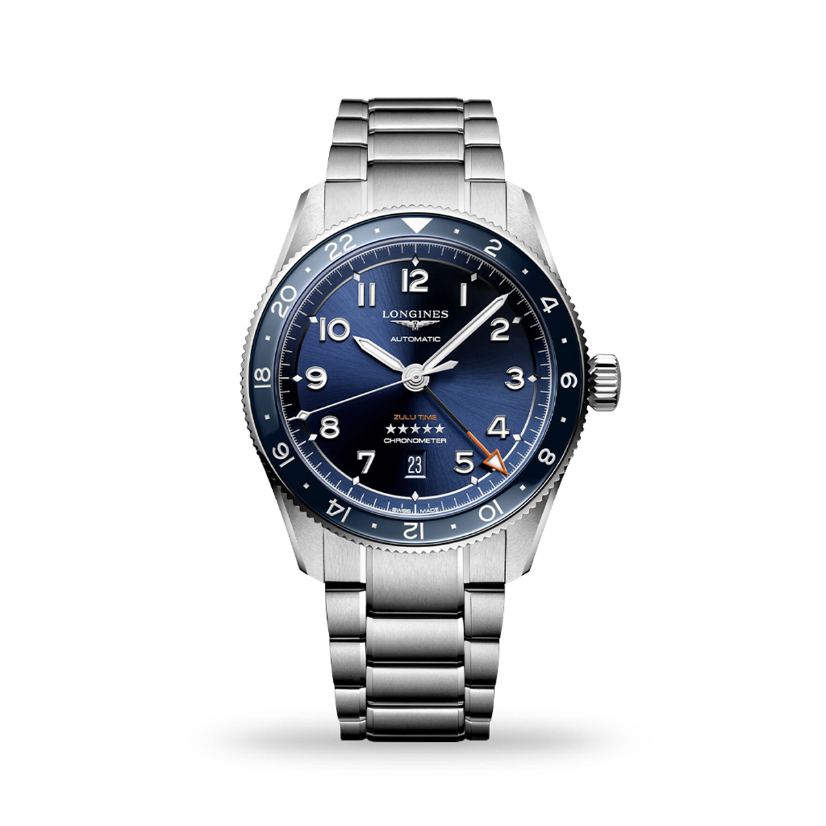 Longines Spirit Zulu Time Automatic 42mm Blue Dial Bracelet