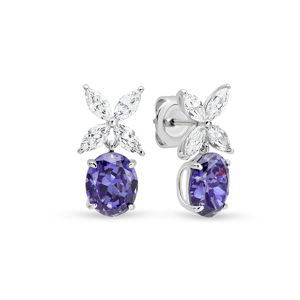 Tanzanite Purple &#038; White Cubic Zirconia Silver Penelope Earrings