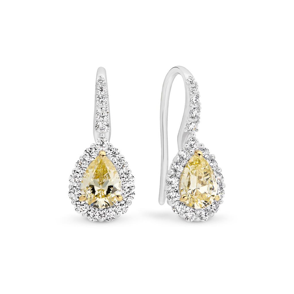 Yellow &#038; White Cubic Zirconia Silver Halo Joelle Earrings