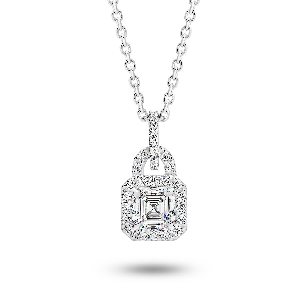 Cubic Zirconia Silver Asscher Halo Sarah Rose Pendant