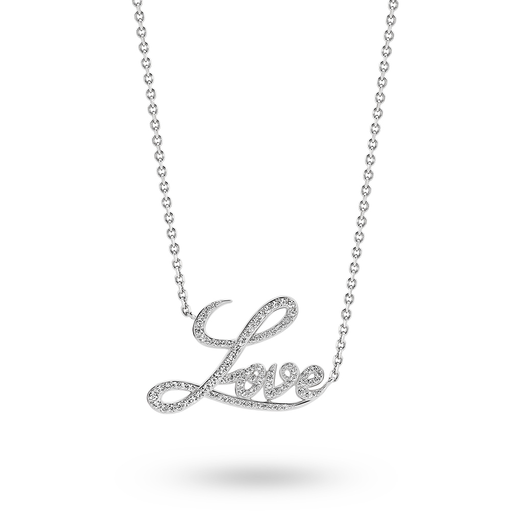 Cubic Zirconia Silver Love Necklace