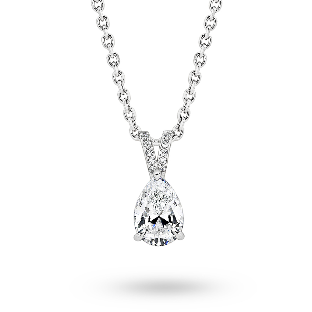 Cubic Zirconia Silver Pear Valencia Pendant