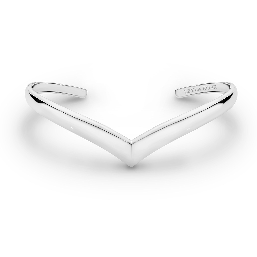 Farah V shape Half Round Silver Cuff Bangle