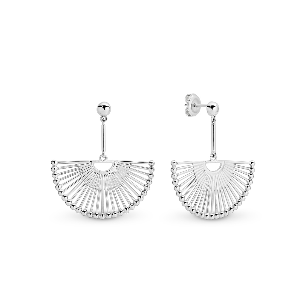 Francesca Fan Ball Silver Drop Earrings