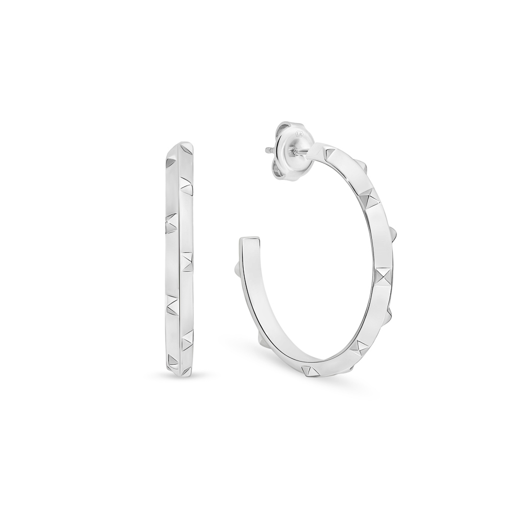 Priscilla Studded Knife Edge Silver Hoop Earrings