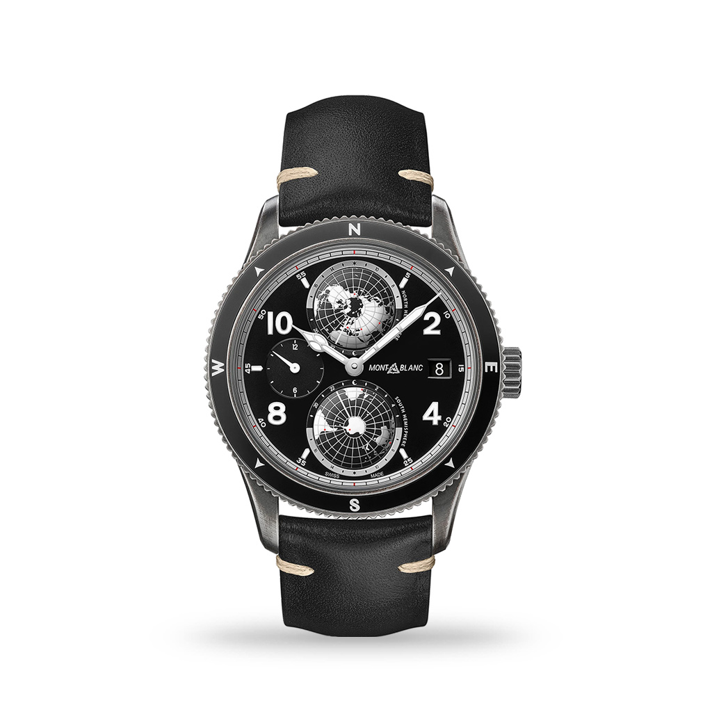 Montblanc 1858 Geosphere Ultrablack 42mm Leather Strap