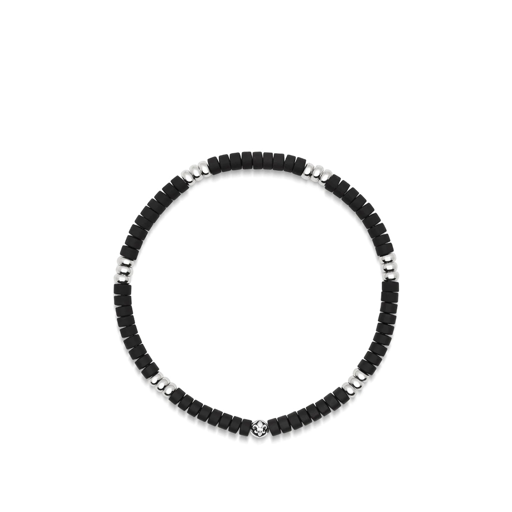 Nialaya Men&#8217;s Wristband with Onyx Heishi Beads and Silver