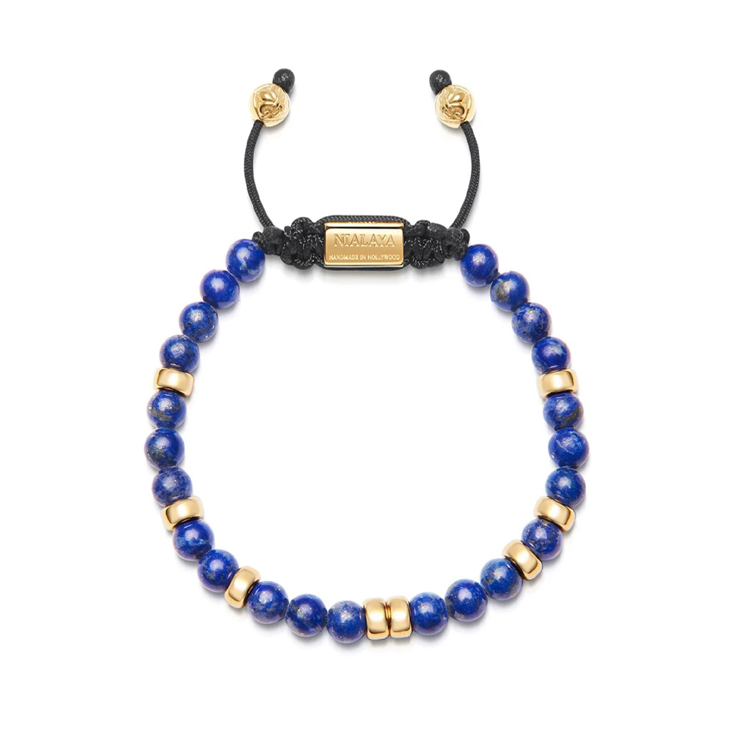 Nialaya Mens Beaded Blue Lapis Bracelet