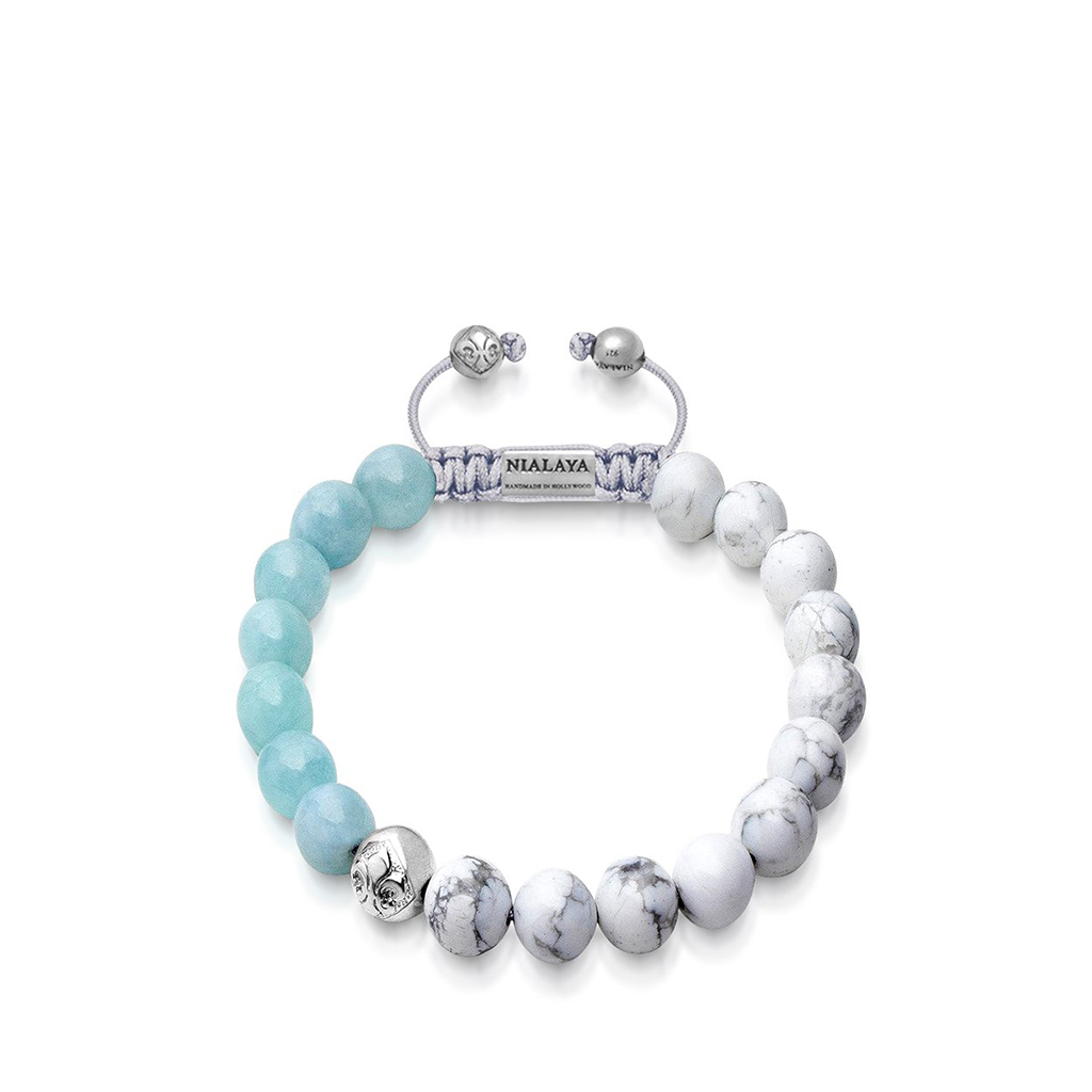 Nialaya Men&#8217;s Beaded Bracelet Aquamarine and Howlite