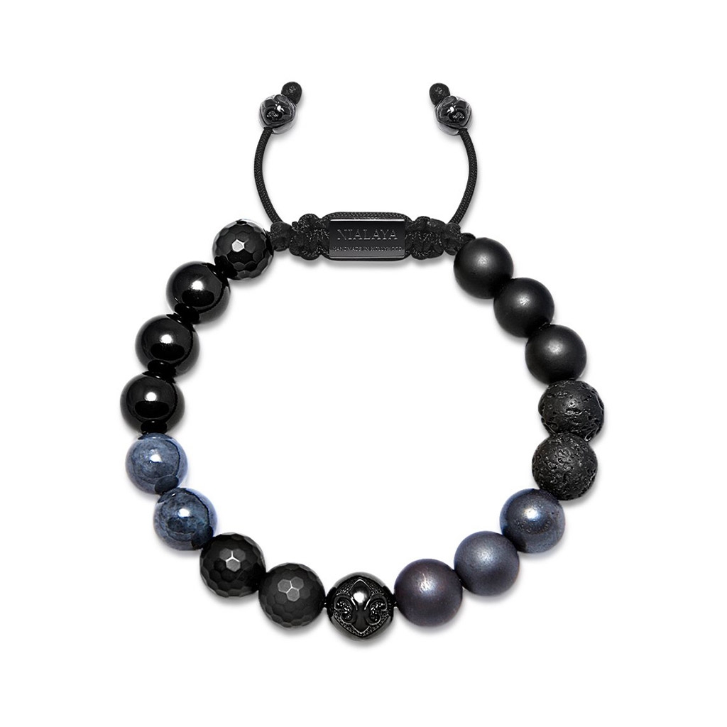 Nialaya Men&#8217;s Beaded Bracelet with Matte Onyx, Lava Stone &#038; Black Agate