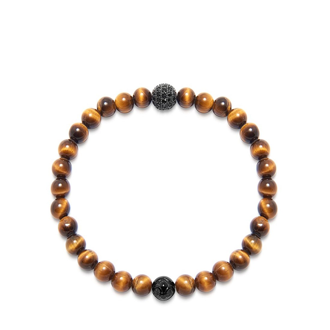 Nialaya Men&#8217;s Wristband with Brown Tiger Eye and Black CZ