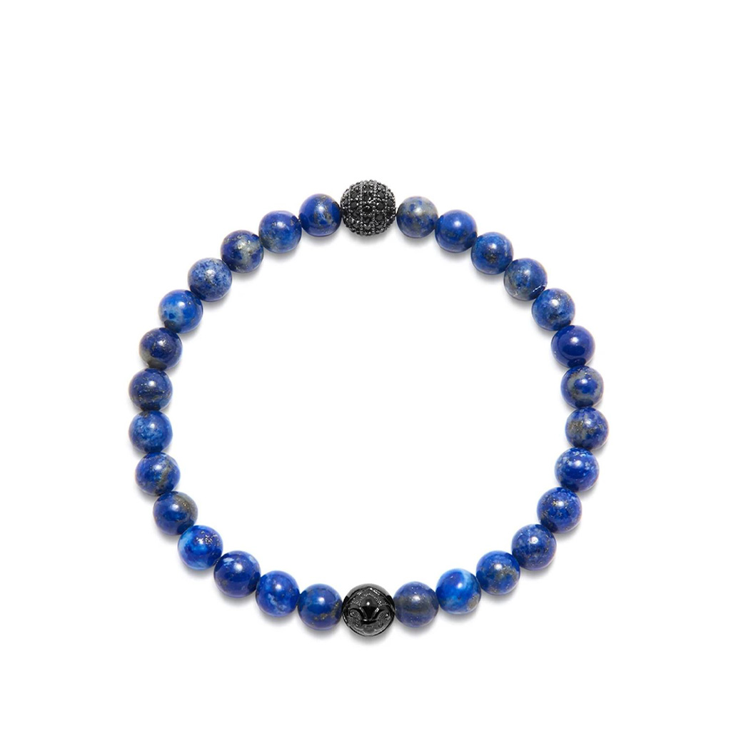 Nialaya Men&#8217;s Wristband with Blue Lapis and Black CZ