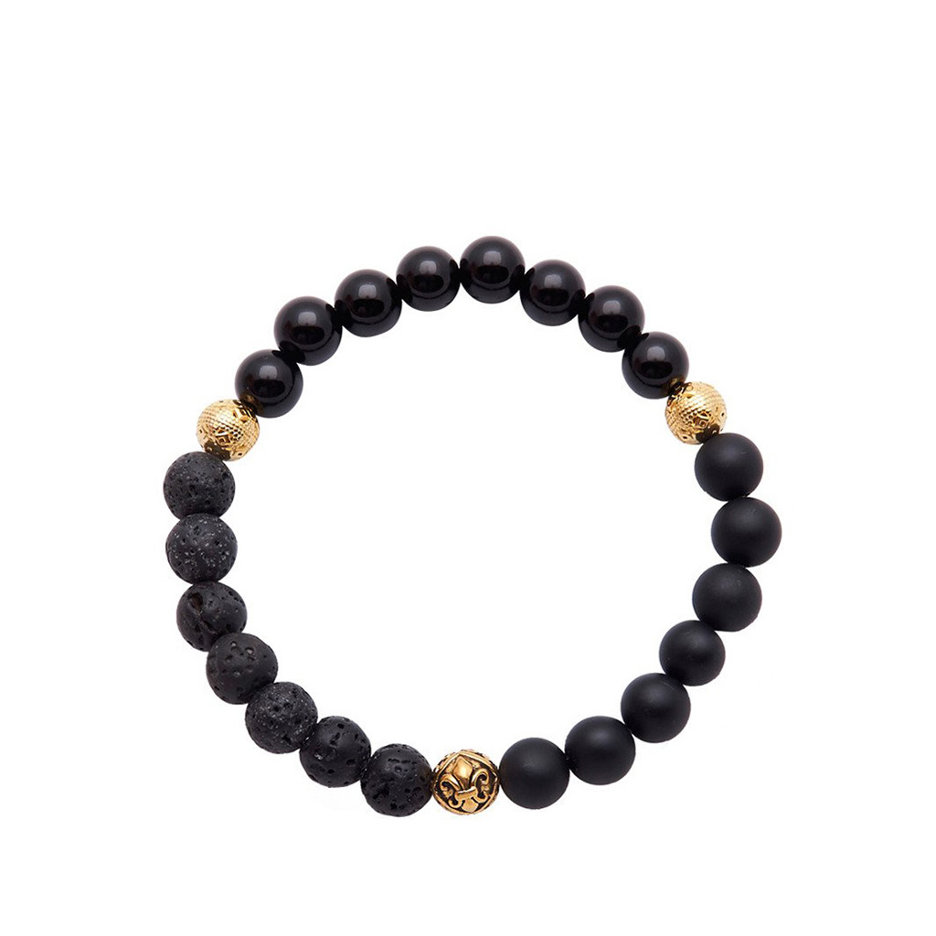 Nialaya Men&#8217;s Wristband with Matte Onyx, Lava Stone and Agate