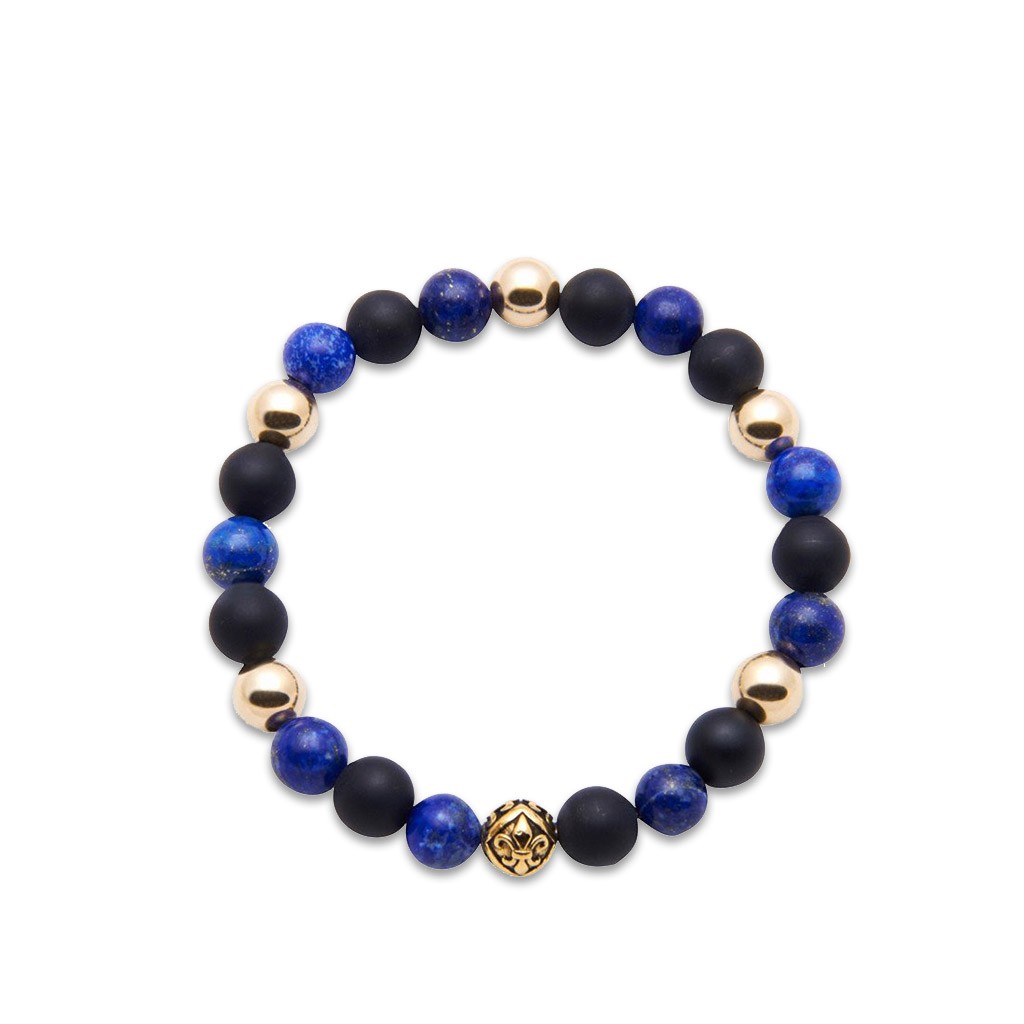 Nialaya Men&#8217;s Wristband with Blue Lapis and Matte Onyx