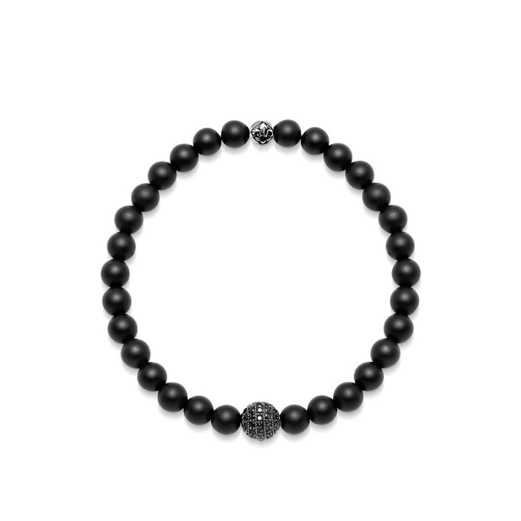 Nialaya Men&#8217;s Wristband with Matte Onyx and Black CZ Stone