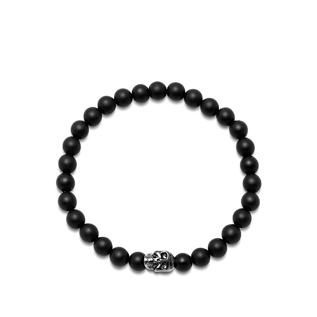 Nialaya Men&#8217;s Wristband with Matte Onyx and Black Skull