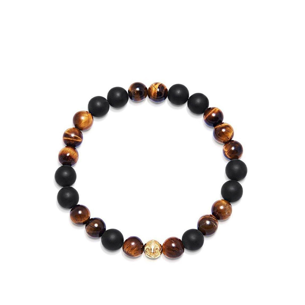 Nialaya Men&#8217;s Wristband with Matte Onyx and Brown Tiger Eye