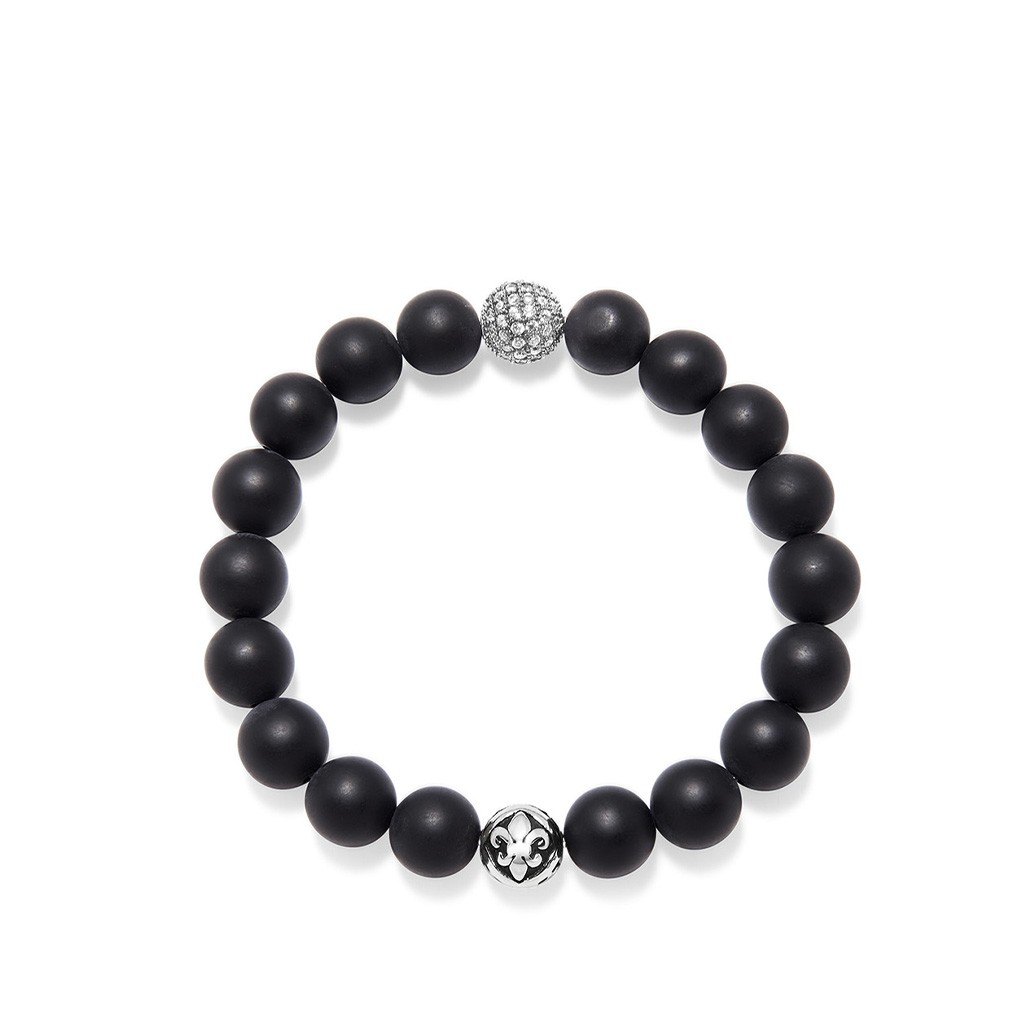 Nialaya Men&#8217;s Wristband with Matte Onyx and Silver CZ