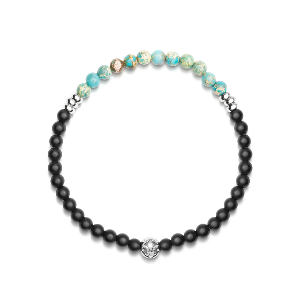 Nialaya Men&#8217;s Wristband with Matte Onyx and Turquoise