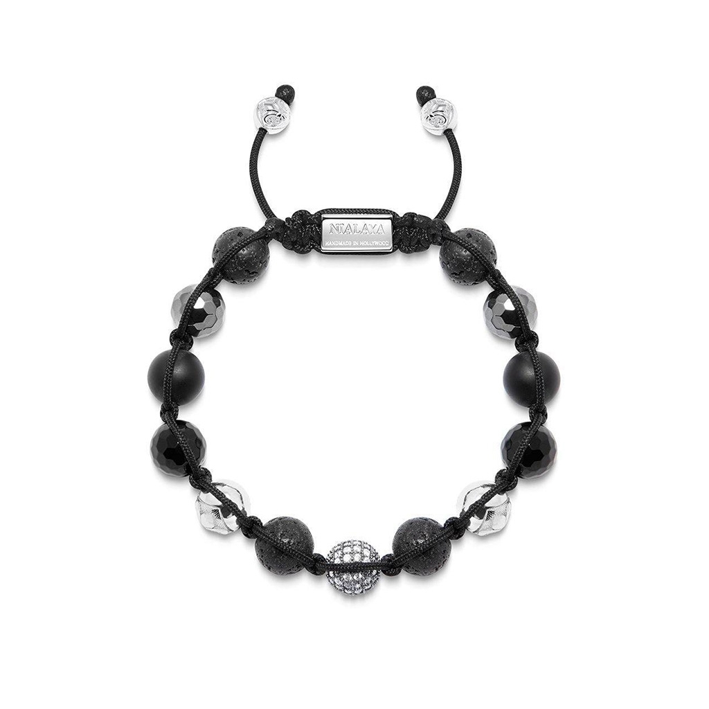 Nialaya Men&#8217;s Beaded Bracelet, Lava Stone, Hematite, Agate and Clear CZ