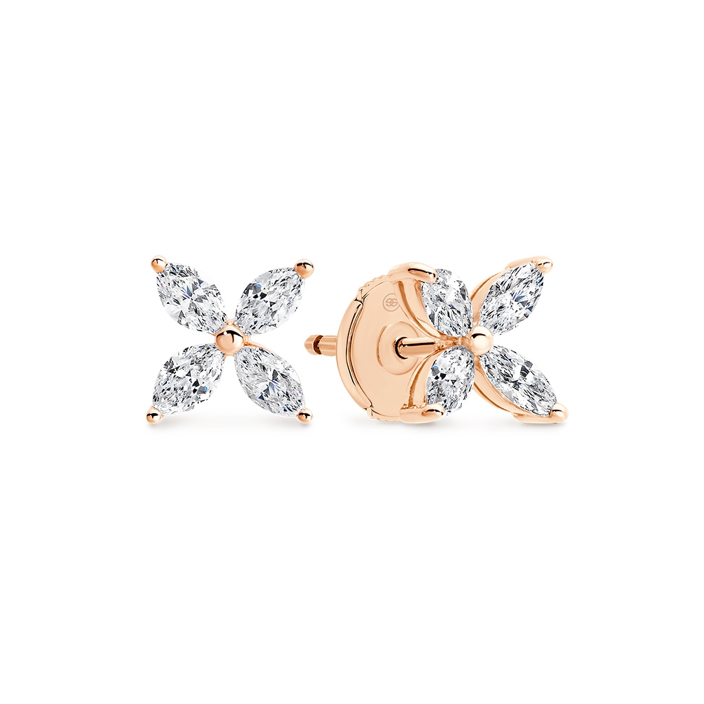 Marquise Flower Diamond Stud Earrings