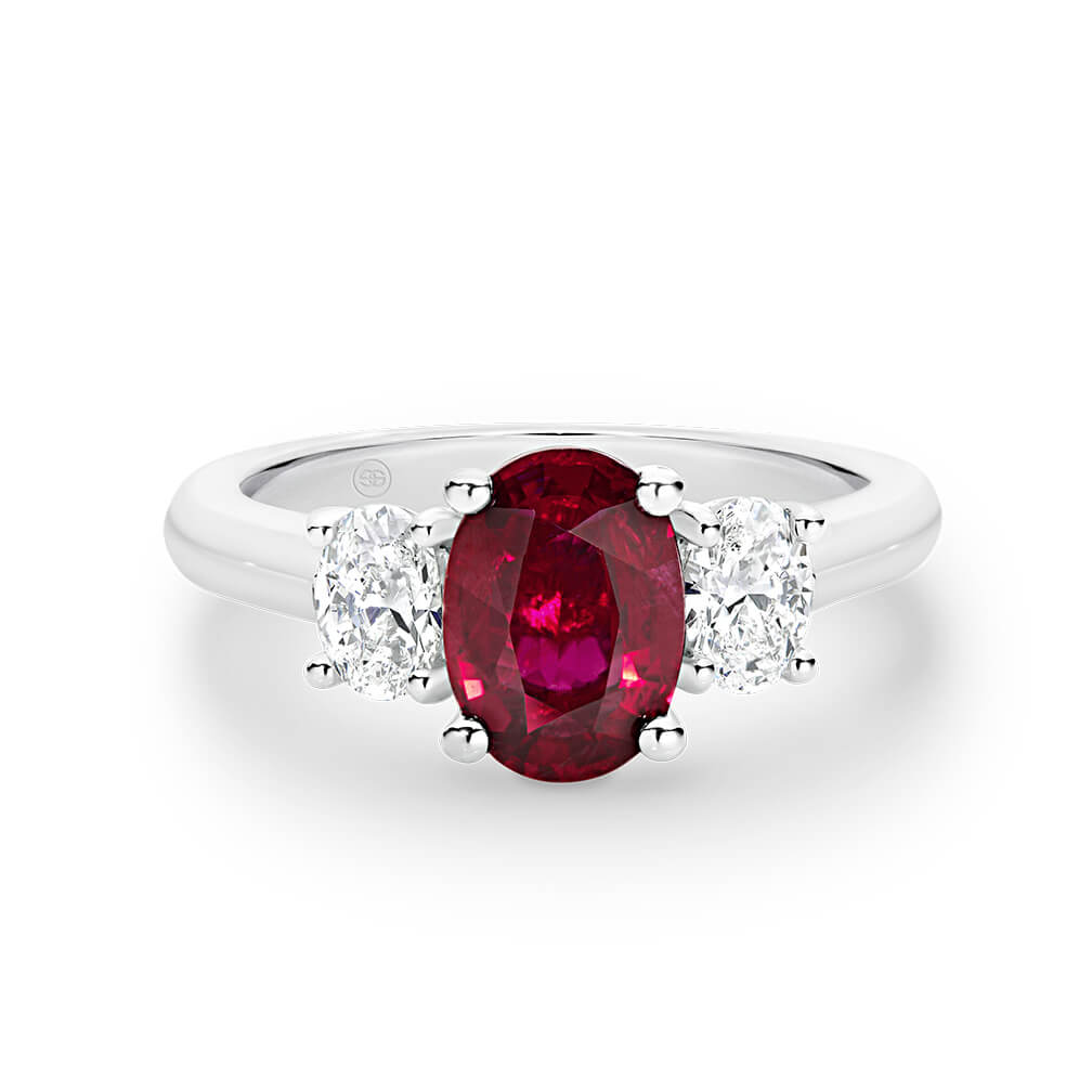 Oval Ruby and Diamond Trilogy Ring