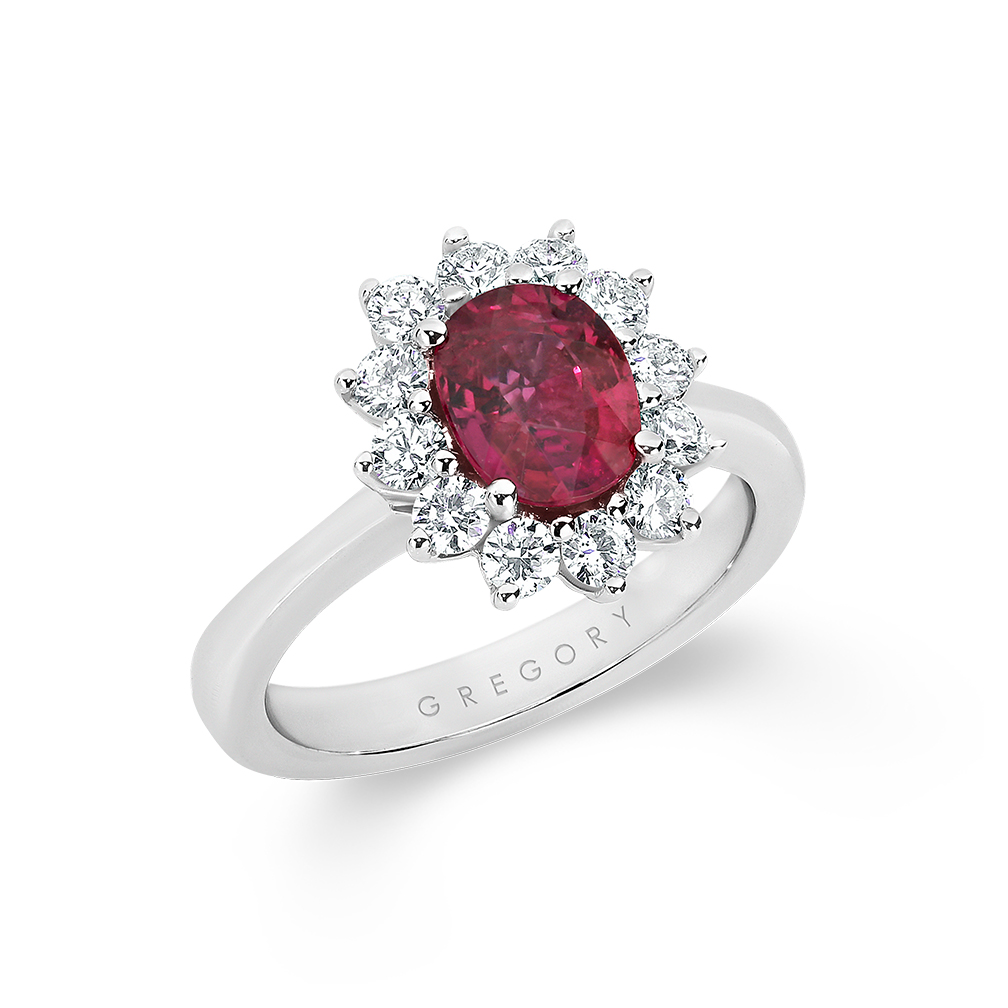 Oval Ruby and Diamond Cluster Ring