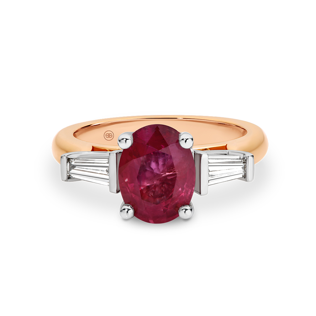 Oval Ruby and Diamond Trilogy Ring