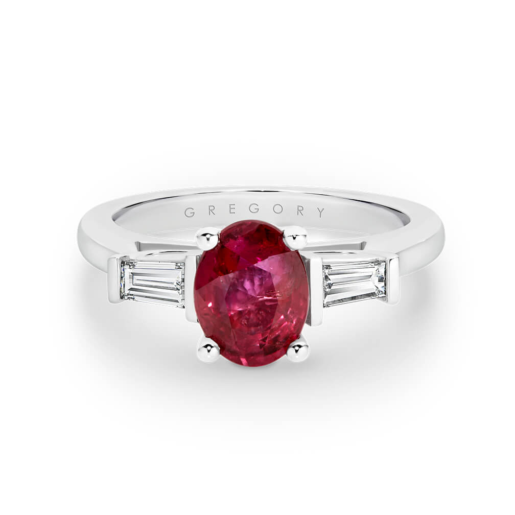 Oval Ruby and Diamond Trilogy Ring