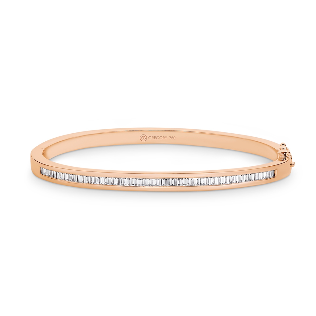 Baguette Cut Channel Set Diamond Bangle Rose Gold