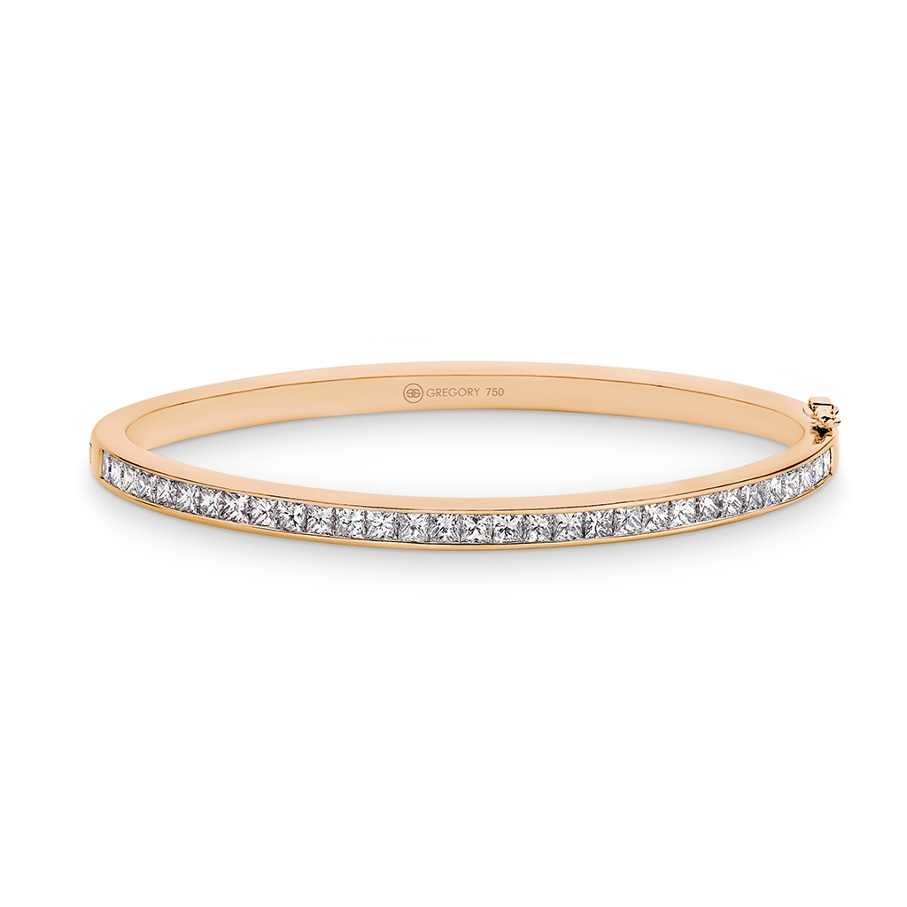 Princess Cut Channel Set Diamond Bangle Rose Gold