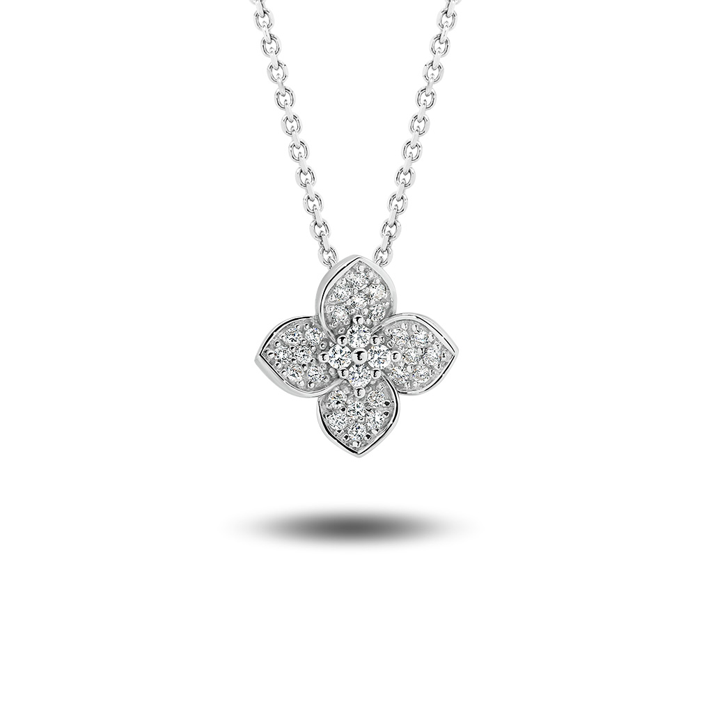 18K White Gold Diamond Petal Pendant