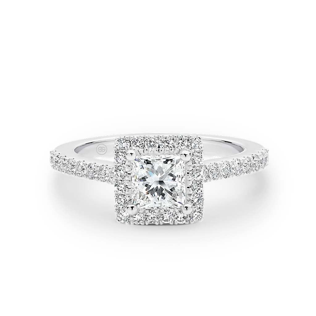 Princess Cut Halo Diamond Engagement Ring