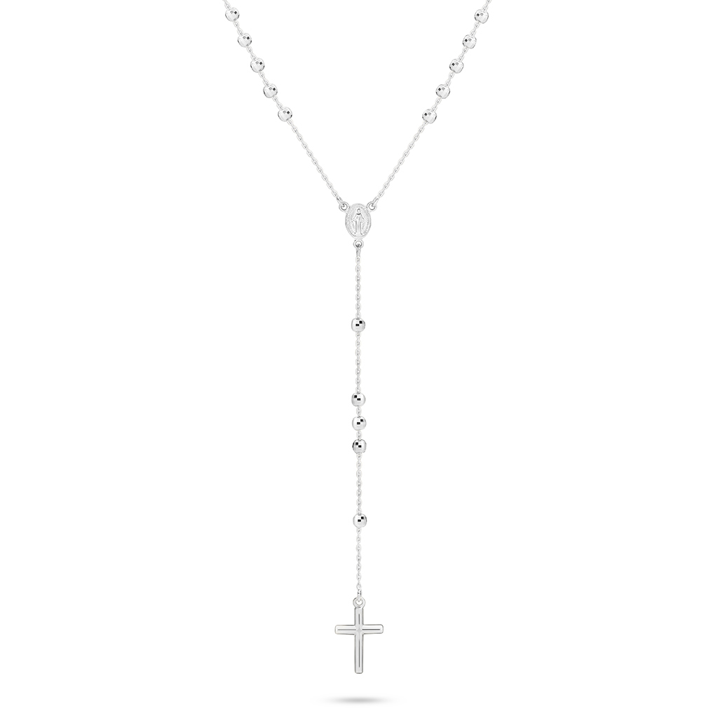 18K White Gold Rosary Bead Necklace