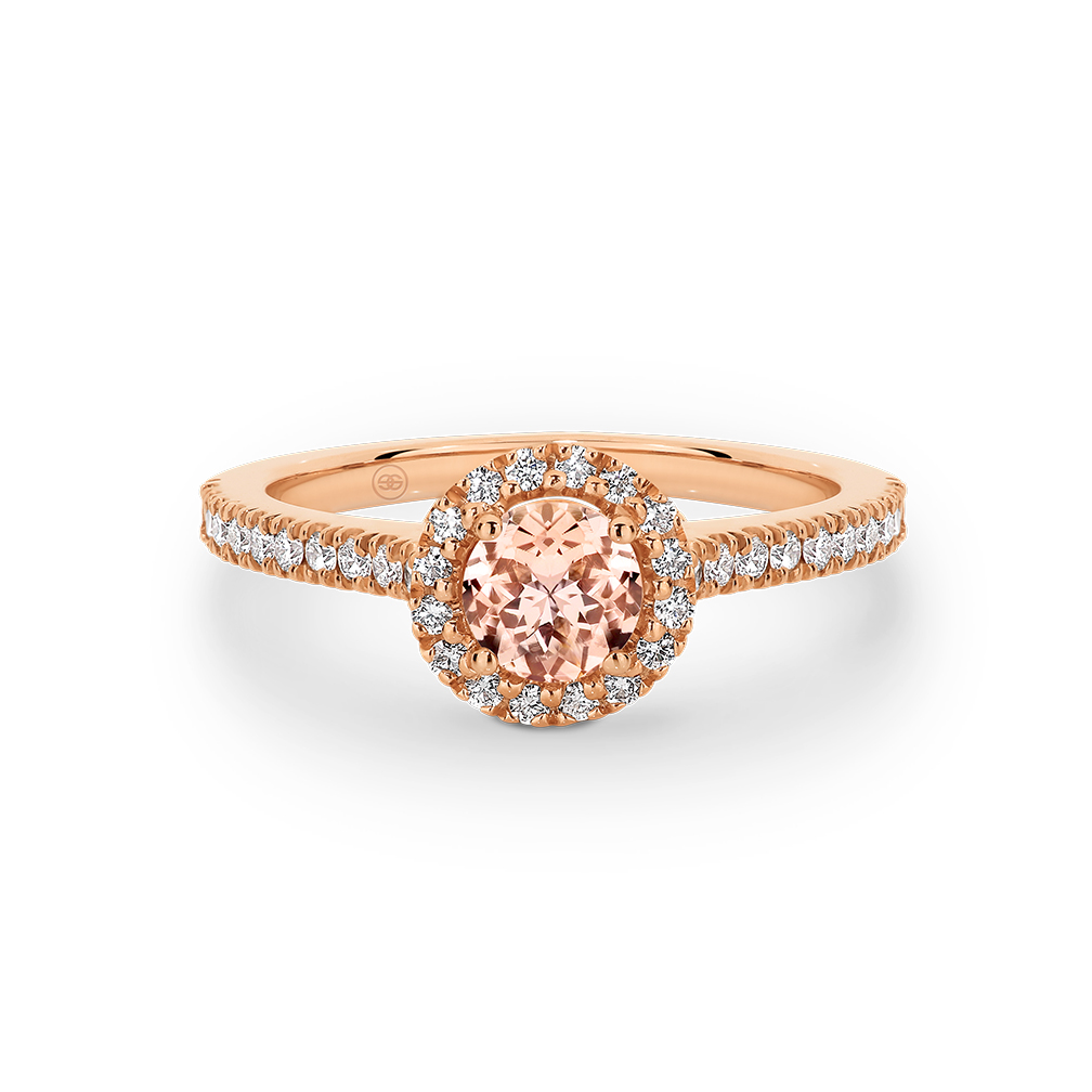 Morganite and Diamond Halo Ring