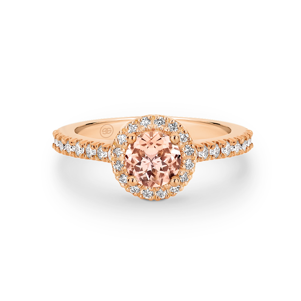 Morganite and Diamond Halo Ring