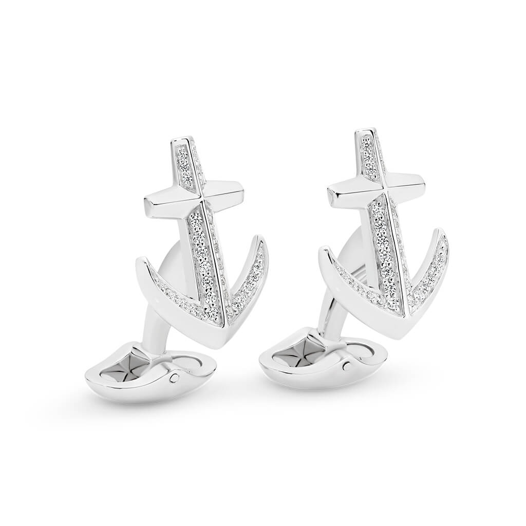 Sterling Silver Cubic Zirconia Anchor Cufflinks