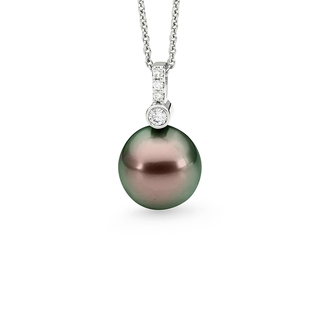 Allure Tahitian Pearl &#038; Diamond Bar with Bezel Set Pendant