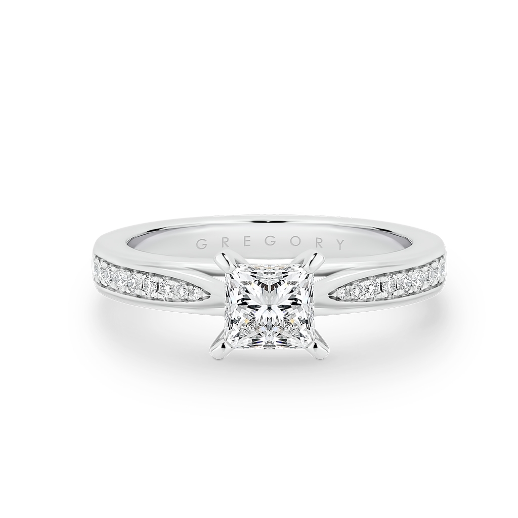 Princess Cut Pave Diamond Band Engagement Ring