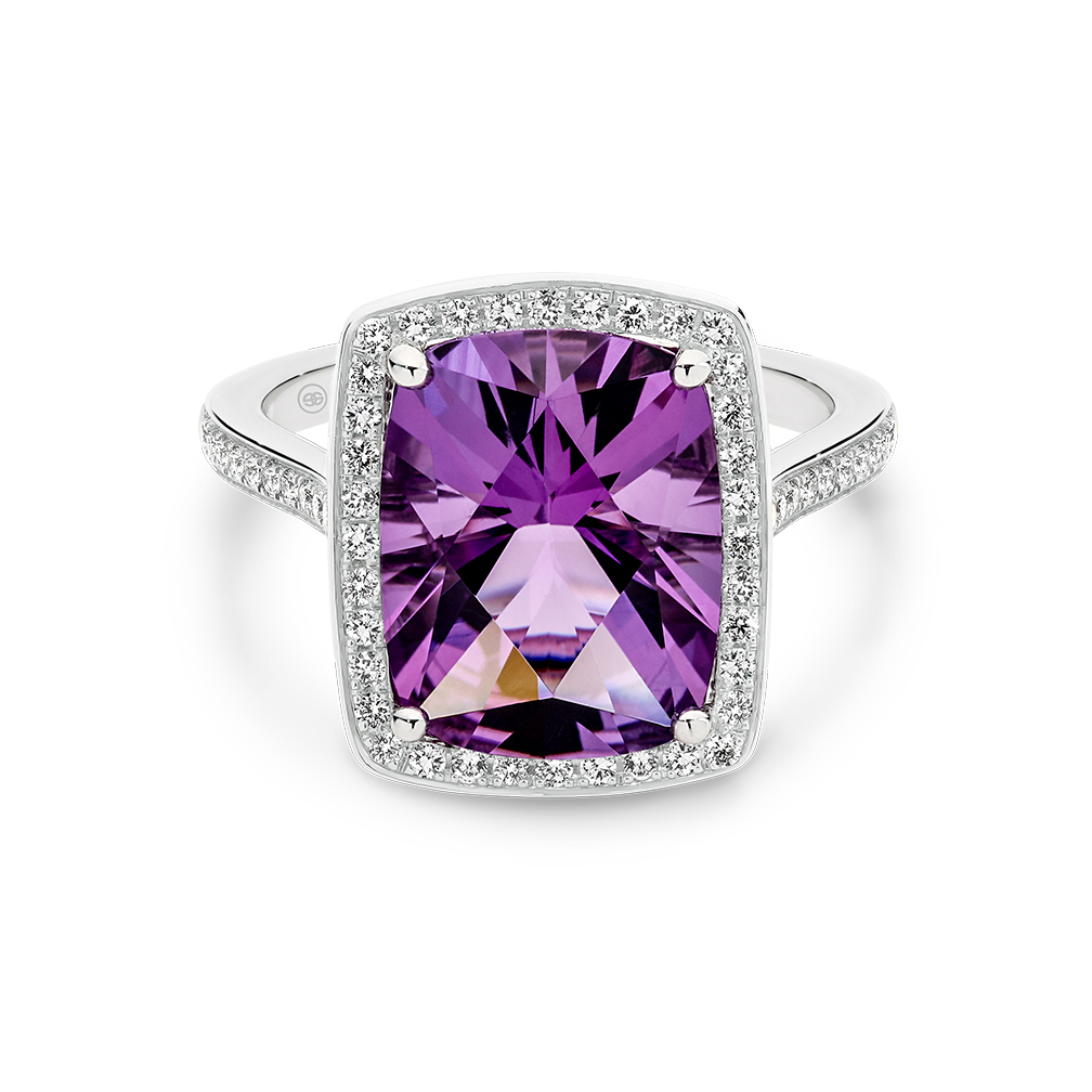 Cushion Cut Amethyst and Diamond Cocktail Ring