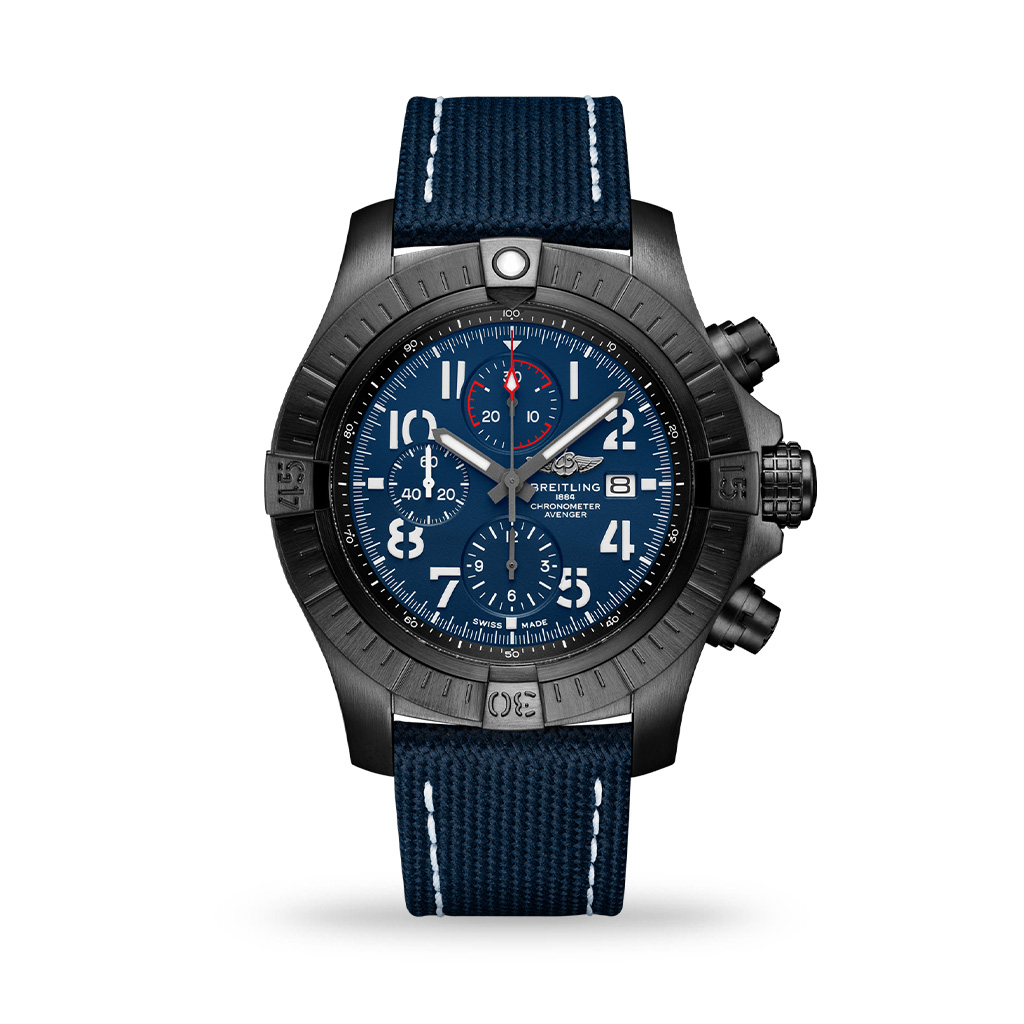 Breitling Super Avenger Chronograph 48mm Night Mission Blue Leather