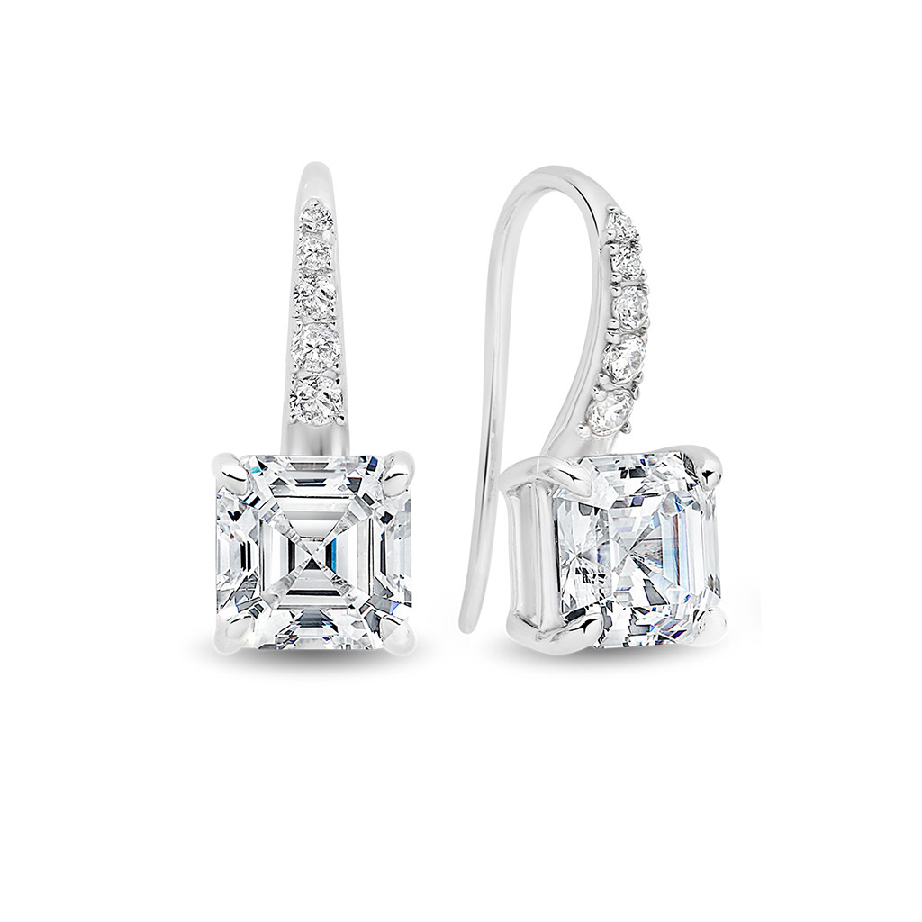 Cubic Zirconia Silver Asscher Valentina Earrings