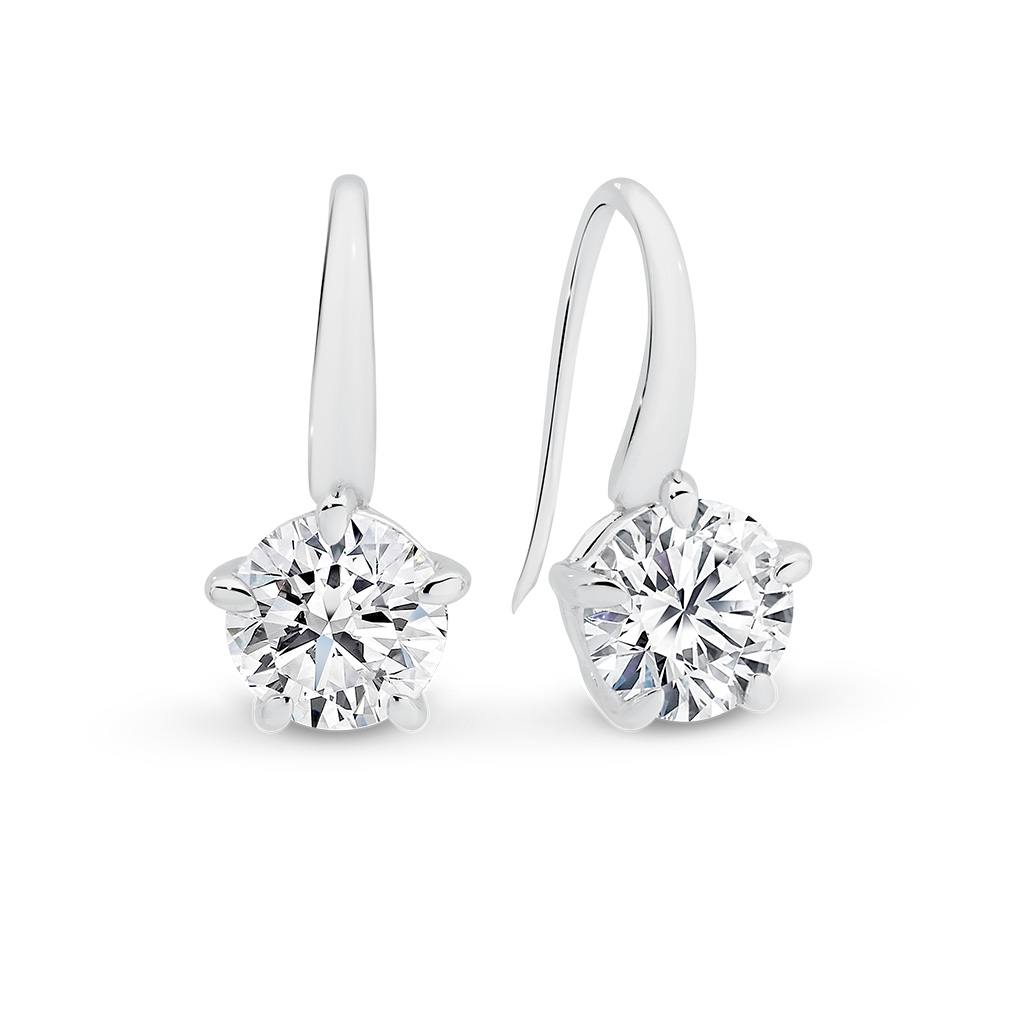 Cubic Zirconia Silver Solitaire Drop Nicoletta Earrings