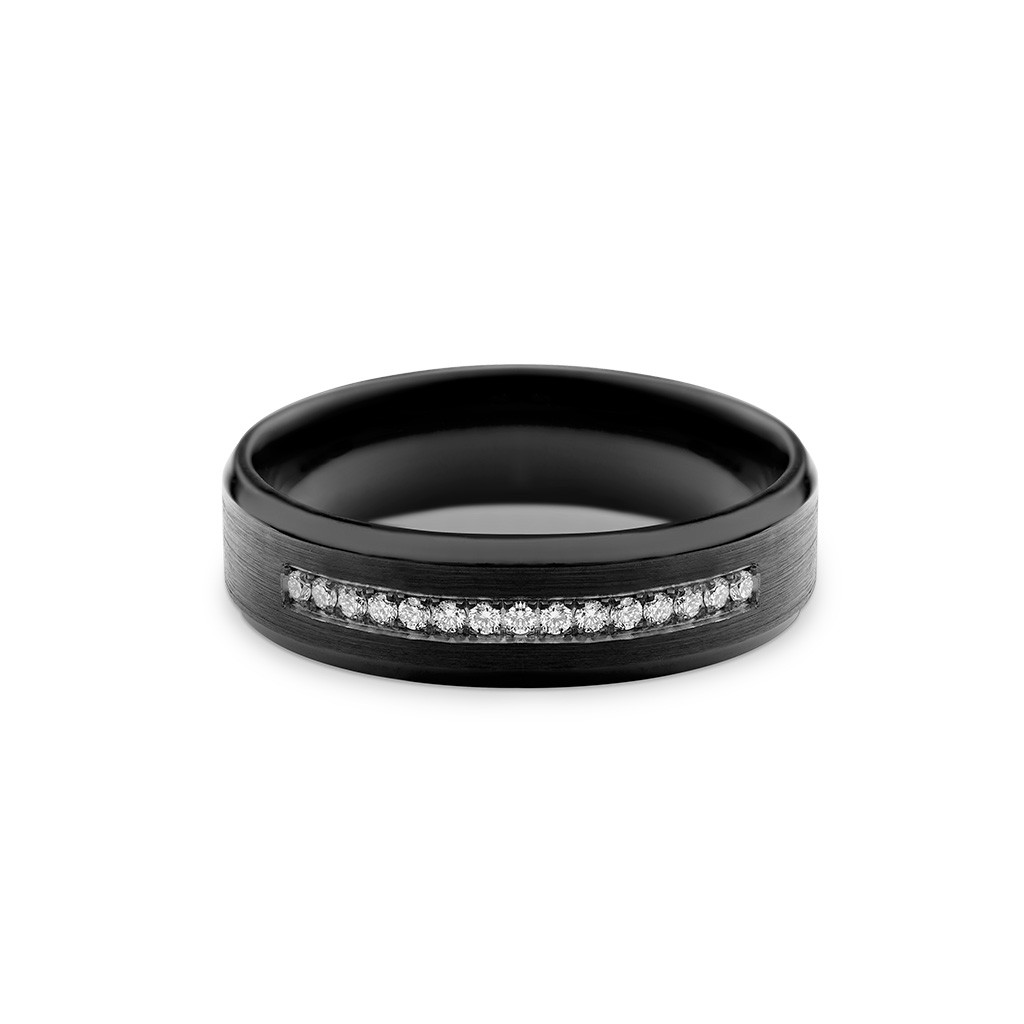 Black Zirconium Mens Diamond Band