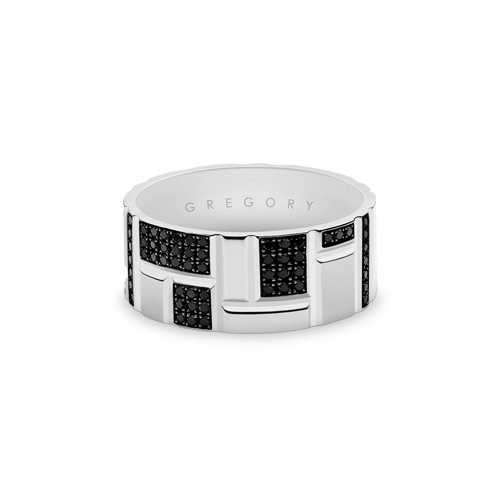 White Gold Men&#8217;s Modernistic Black Diamond Band