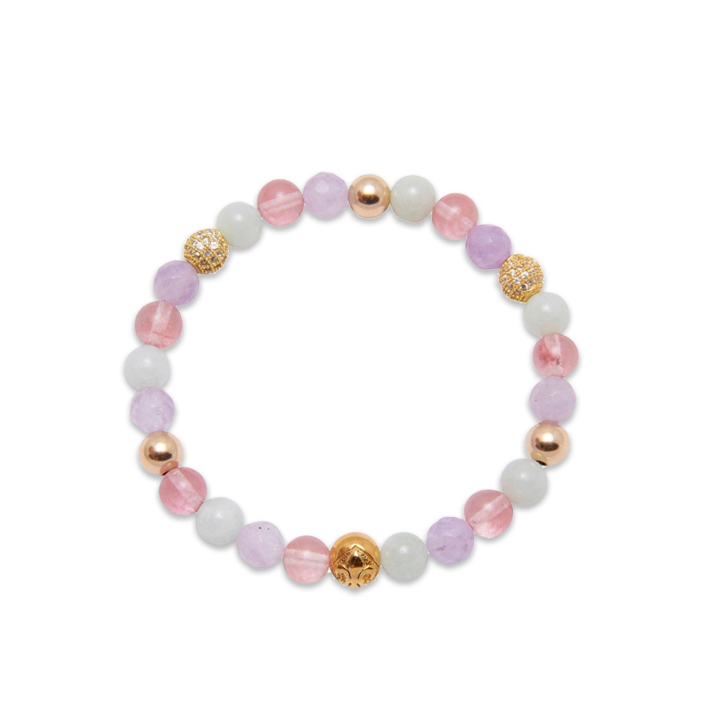 Nialaya Women&#8217;s Wristband with Cherry Quartz, Amethyst and Aquamarine