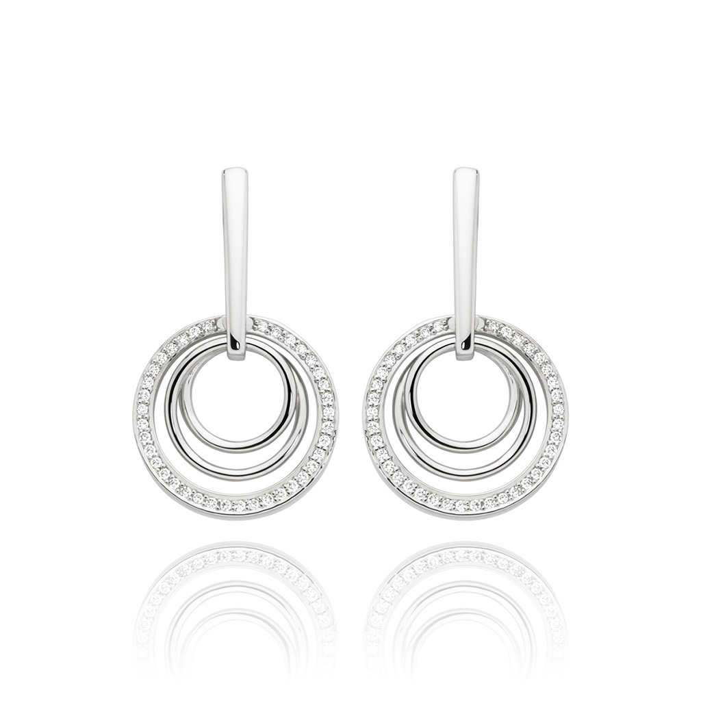Three Circle Diamond Drop Earrings