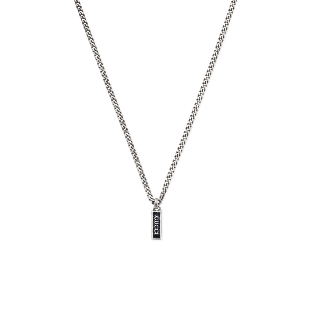 Gucci Necklace with Script Pendant in Silver