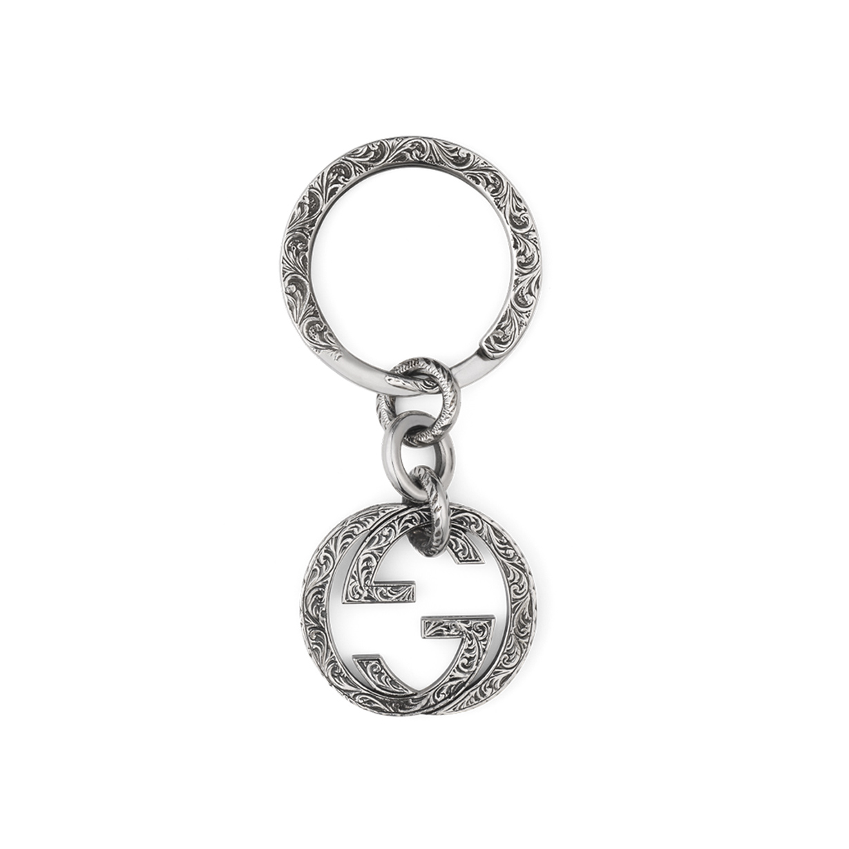 Gucci Interlocking G Keyring in Aged Sterling Silver