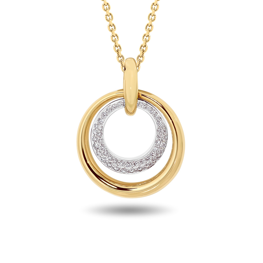 Double Circle Diamond Pendant in Yellow Gold
